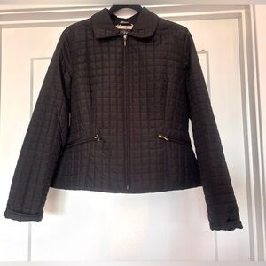 Platinum Utex Womens Black Quilted Lightweight Zip Up Coat, Zip Pockets Sz L